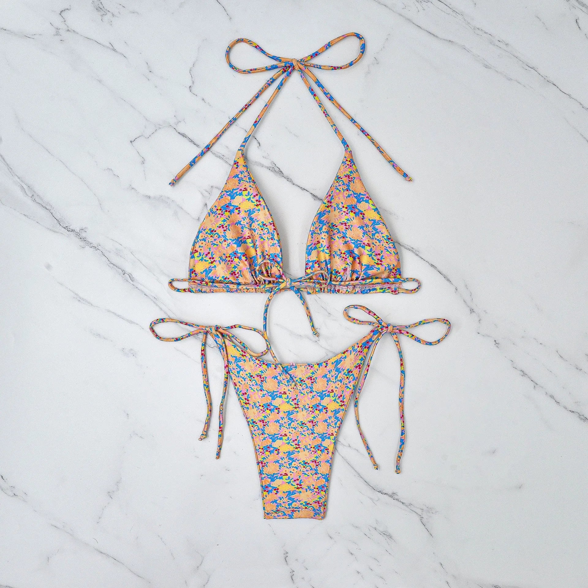 Women's lace-up bikini swimsuit with European split style and backless design in polyester fabric