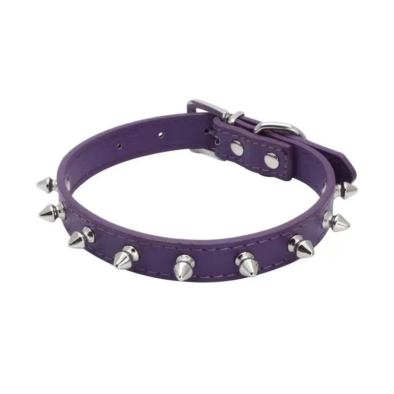 Studded PU leather dog collar in various colours with metal decorations and alloy fastener