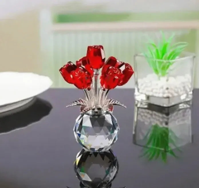 Crystal rose glass decoration in geometric Chinese style with colourful crystal appearance