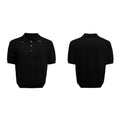 Men's slim fit knit short sleeve shirt with double collar design in black colour