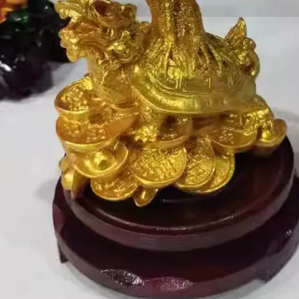 Citrine-coloured small water turtle money tree Feng Shui ornament in Chinese style resin construction