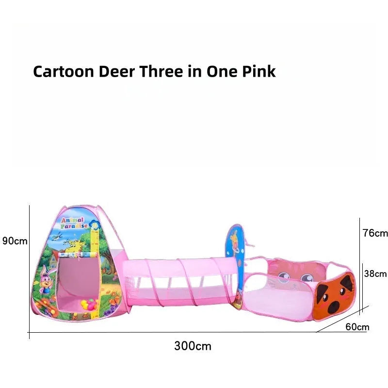 Children's three-in-one cloth play tent set with ball pool and tunnel in marine cartoon design