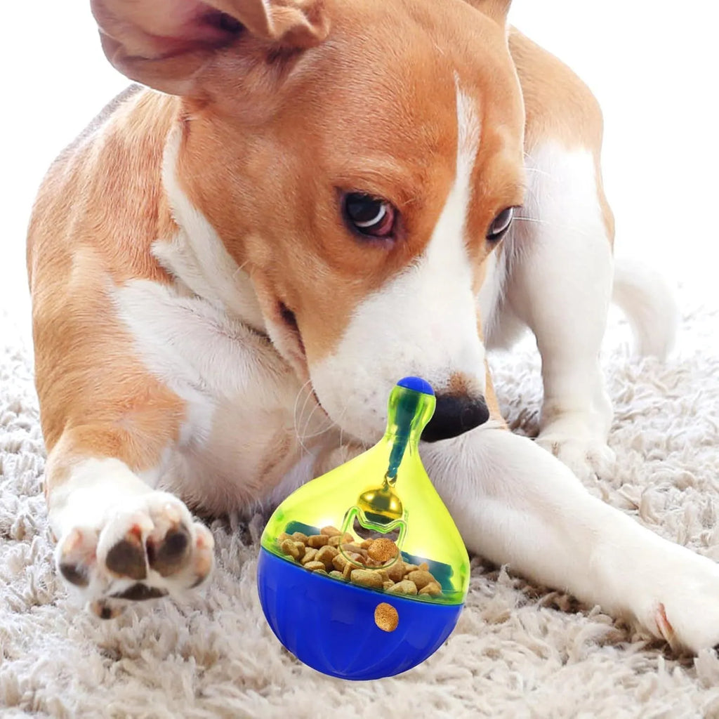 White tumbler-shaped pet treat dispenser toy measuring 14cm for dogs and cats