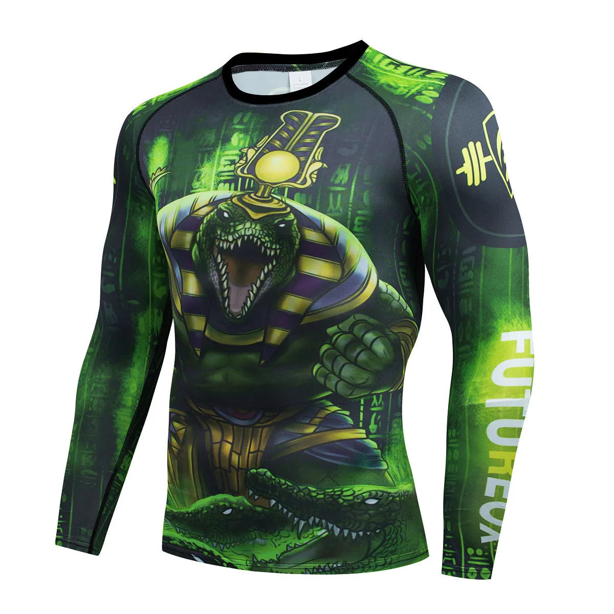 Man wearing a slim-fit, long sleeve printed sports suit for running or fitness training.
