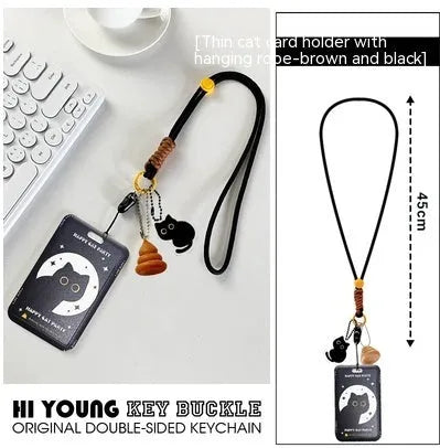 Cartoon cat design plastic card holder wallet with a removable ferrule pendant.