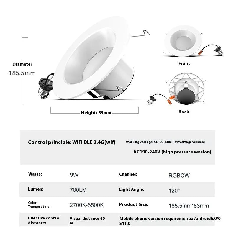 Smart WiFi Bluetooth RGBW colour-changing ceiling tube lamp with remote control