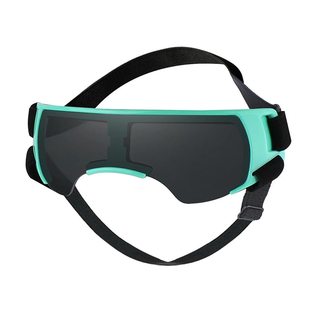 Dog UV-proof goggles with PC lens and adjustable nylon strap in black colour on a plain background