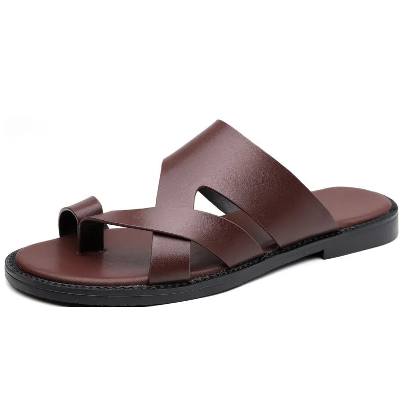 Simple Leisure beach slippers in dark brown, rubber sole, unisex, sizes 38 to 48