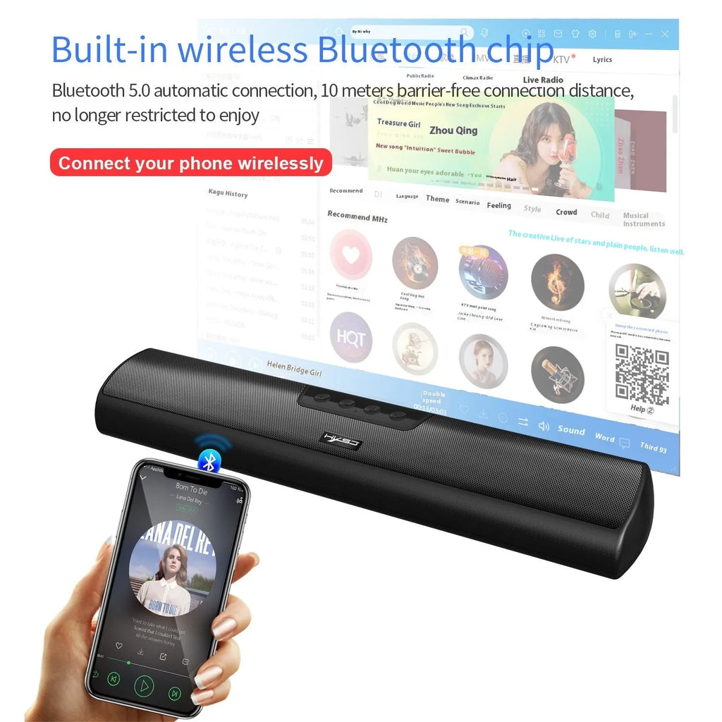 Black home Bluetooth wall-mounted wireless speaker with 2×10W dual horn on a desk