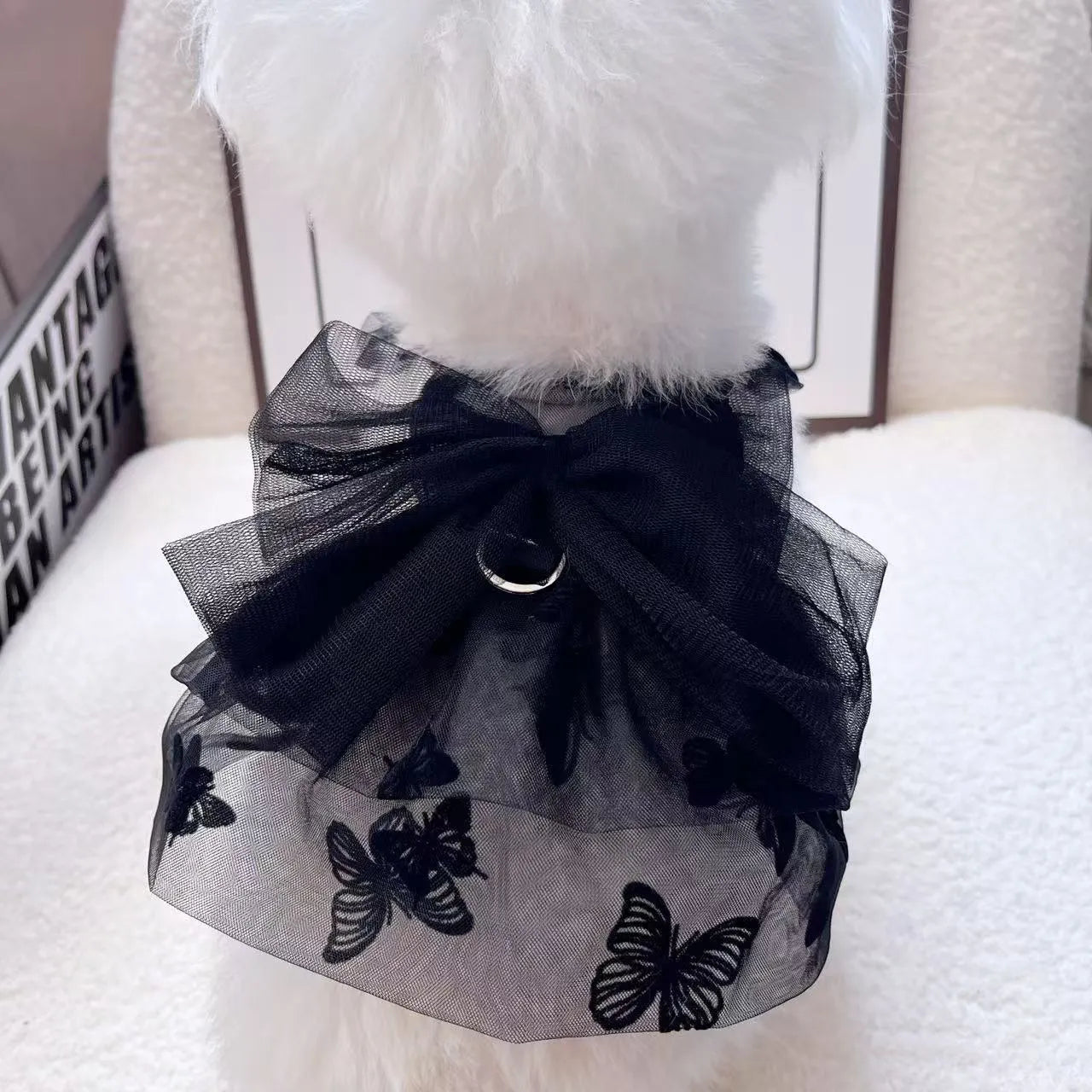 Black gauze princess tulle skirt for small dogs and cats as pet costume clothing