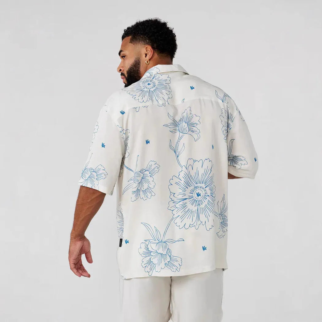 Men's printed floral pattern short sleeve top in loose fit cardigan style