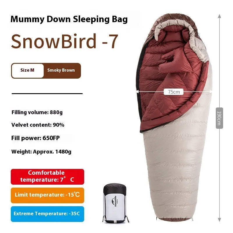 Goose down mummy sleeping bag for adults with storage bag