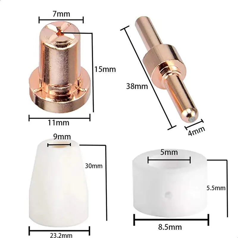 PT3140A plasma cutter consumables kit with 40 pieces including electrodes, nozzles, shunts and porcelain nozzles