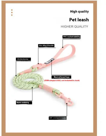 Solid colour PVC dog leash in crimson purple yellow or taoyao green, 120cm length with hand-holding rope design