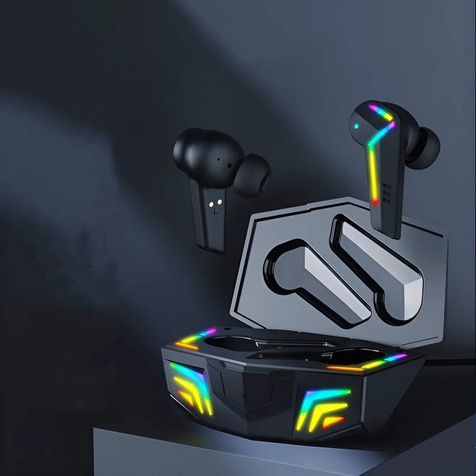 Black TWS Bluetooth sports gaming headset with low latency mode and NFC pairing