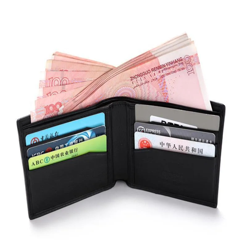 Short genuine cowhide leather wallet with pearl fishskin grain, horizontal square shape, and visible sewing thread stitching