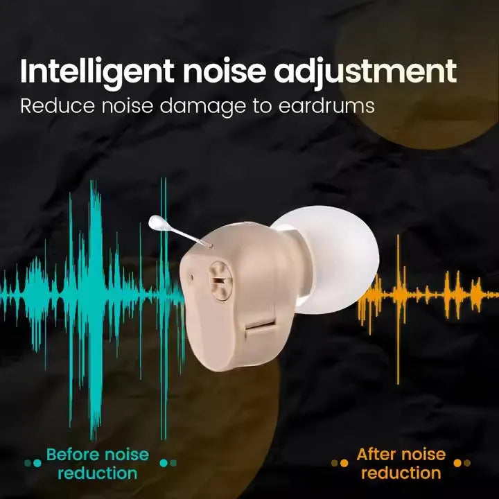 Rechargeable hearing aid with noise reduction in skin colour for single ear use elderly sound amplifier