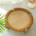 Brown woven rattan pet hammock bed for cats and small dogs on elevated stand