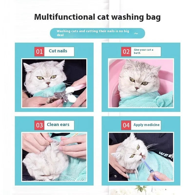 Upgraded fifth-generation cat grooming bag in grey white, green white, or pink white scratch-resistant fabric
