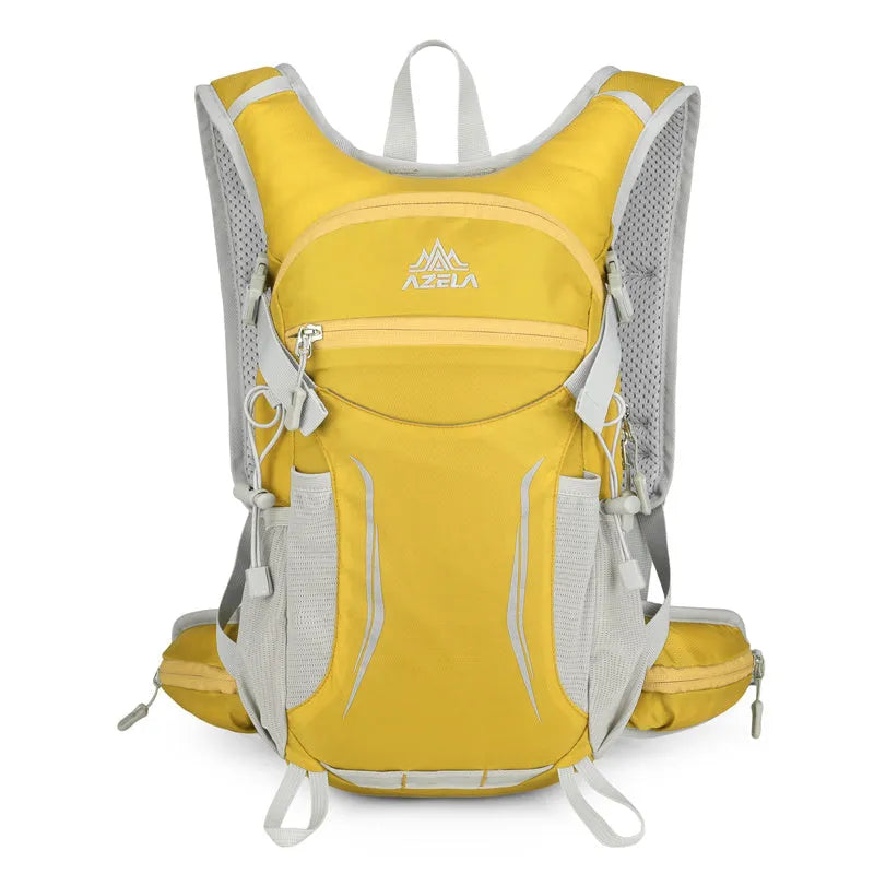 AZELA lightweight hydration backpack in breathable mesh with multiple compartments for trail running and hiking