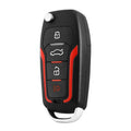 Red and black one-way remote control car alarm system with two remotes for vehicle security.