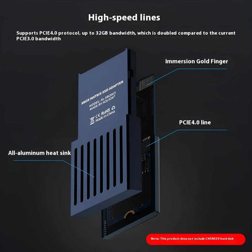 Aluminium alloy Xbox Series X/S hard disk switching box with CFexpress to M.2 SSD interface.
