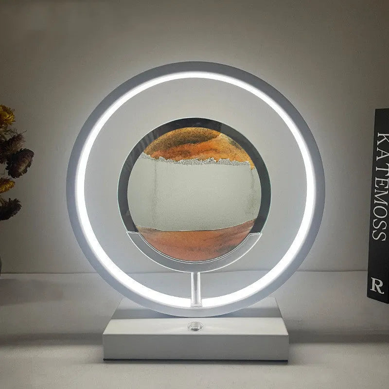 Modern acrylic and metal LED quicksand table lamp with three colour dimming for living room
