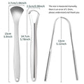 Stainless steel tongue coating cleaner set with large opening and spoon type U-shaped scrapers in pearlescent bags