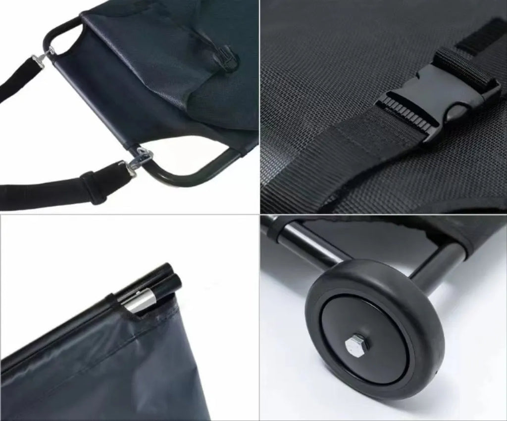 Black foldable aluminium alloy pet stretcher for large dogs in emergency transfer situations