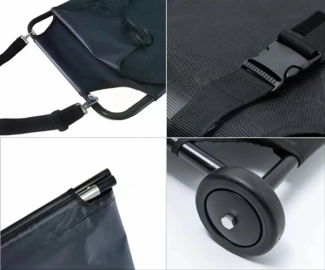 Black foldable aluminium alloy pet stretcher for large dogs in emergency transfer situations