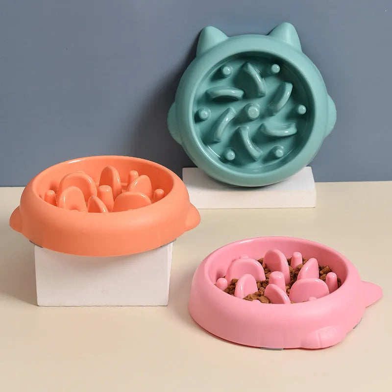 Green slow feeder dog bowl with bone-shaped ridges for anti-choking feeding