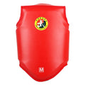 Red boxing helmet with integrated chest protector for fighting training