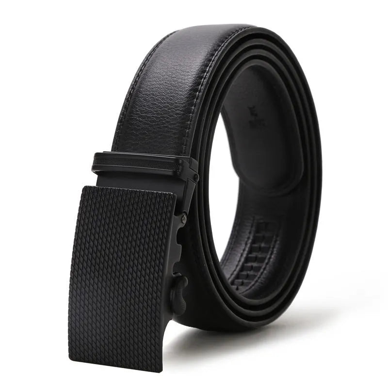Automatic buckle belt for men, artificial leather, alloy rectangular buckle, 125cm, black colour