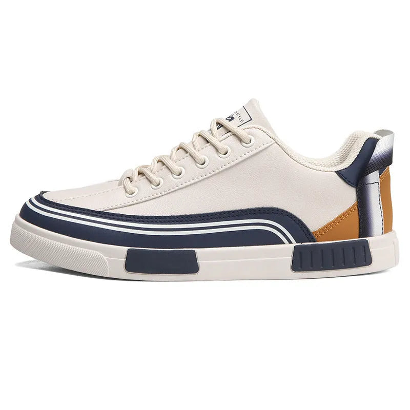 Men's white and green canvas casual shoes with mesh ventilation panels and round toe flat heel design