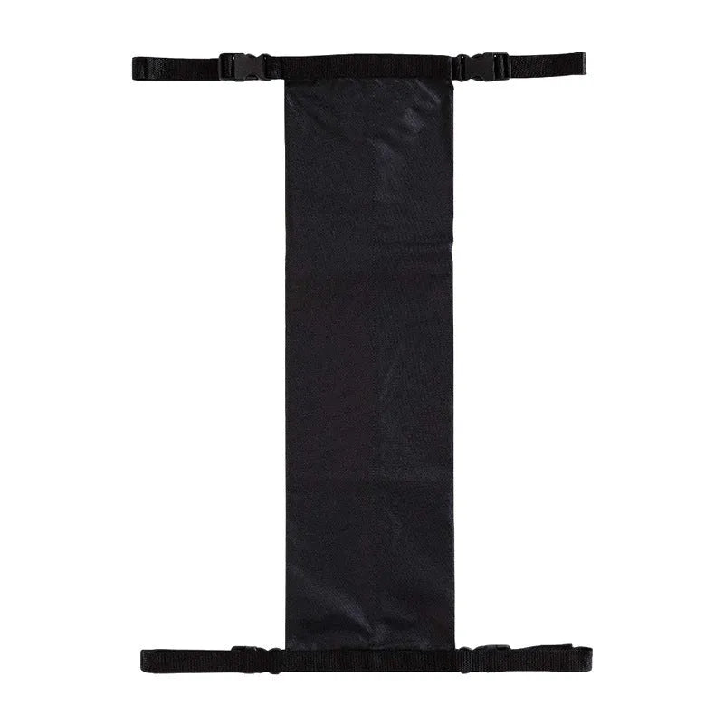 Black cylindrical outdoor pannier bag for carrying an oxygen cylinder on a wheelchair.