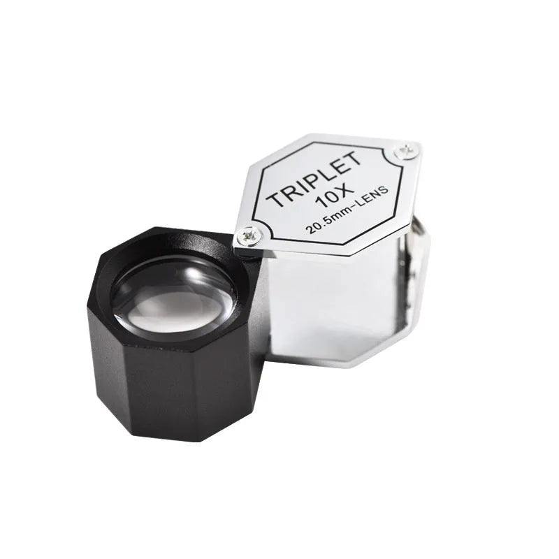 Handheld metal magnifying glass with optical glass lens for jewellery and coin identification