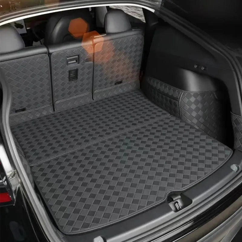 Leather trunk mat for Tesla Model 3 and Model Y vehicles in black colour