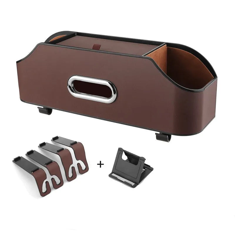 Genuine leather car tissue box and cup holder organiser in beige colour