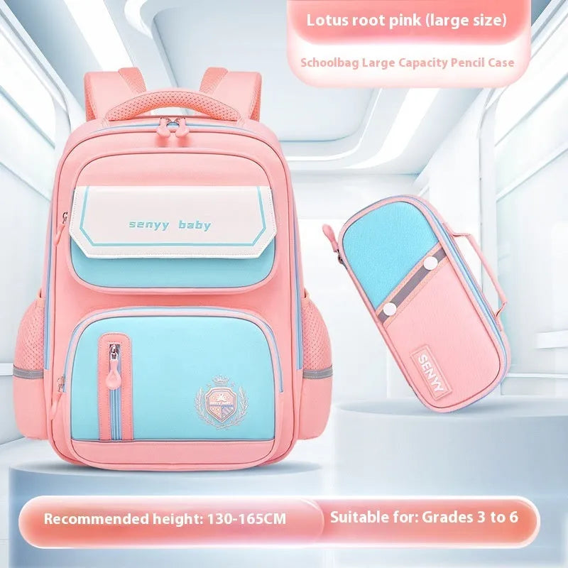 Children's spine protector backpack in blue, made of water-repellent Oxford cloth, size 38x30x15cm