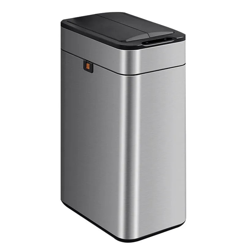 Stainless steel inductive smart trash can with automatic lid, square bucket design