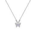 Women's silver butterfly necklace with square opal pendant on cross chain, adjustable length jewellery
