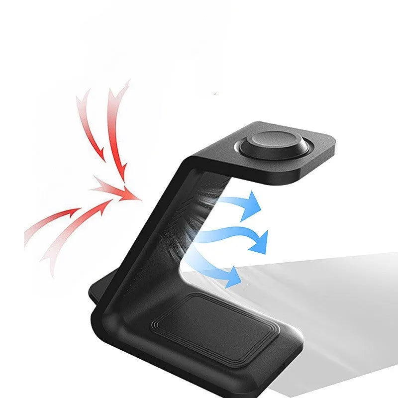 White upright wireless phone charger stand with dual coil technology and Type-C cable