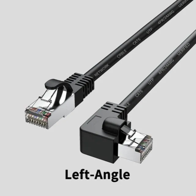 Cat6 Ethernet cable with right-angled RJ45 connector in various colours and lengths