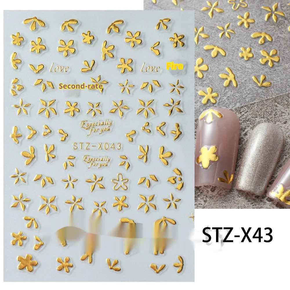 Nail art sticker sheet with black and silver love pattern designs for DIY manicures