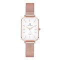 Women's waterproof quartz watch with alloy case and woven steel strap in rose gold or silver