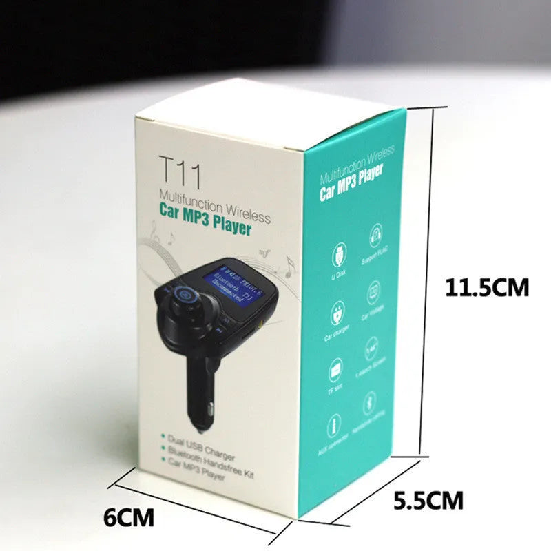 Car FM transmitter with Bluetooth and AUX, 1.3-inch monochrome screen, ABS plastic body