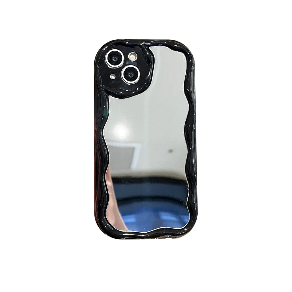 Cream pattern mirror phone case for iPhone with reflective back and drop-resistant TPU build