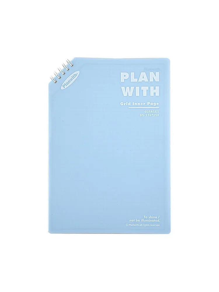 Oblique Angle Salt Series A5 and B5 student draft notebook with 60 pages, showing white and plaid blue cover options.