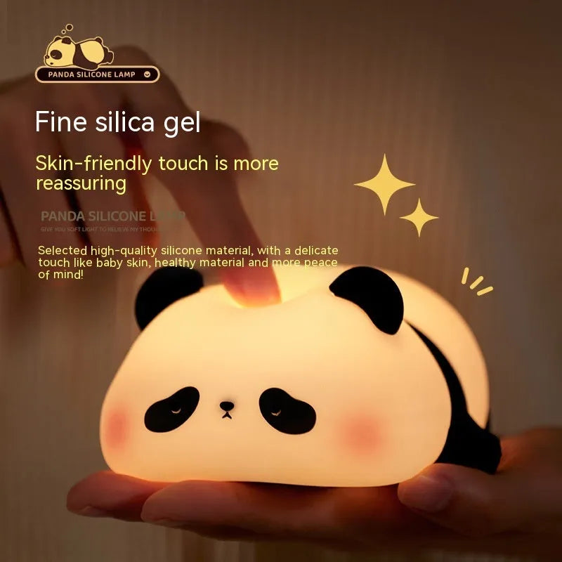 Cartoon panda silicone night light for children with warm white LED glow