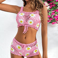 Flower vest bikini swimsuit with hollow yarn fabric in light green and pink colour options